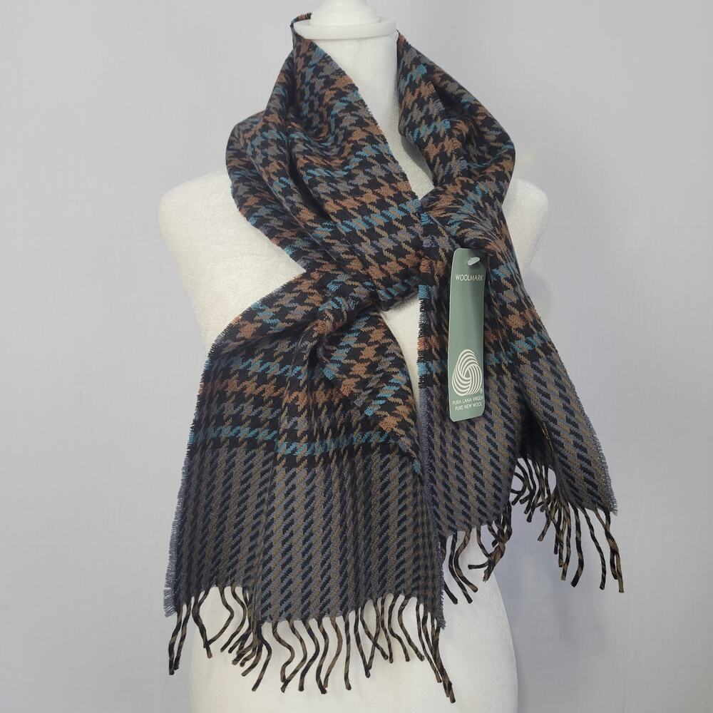Eddie Bauer 100% Lambswool Houndstooth Scarf Unisex OS Preppy Heritage, New